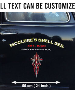 2 Pcs Personalized Pinstripe Hot Rod Garage Lettering Speed Shop Set 02 Vinyl Stickers 09861