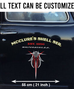 2 Pcs Personalized Pinstripe Hot Rod Garage Lettering Speed Shop Set 02 Vinyl Stickers 09862