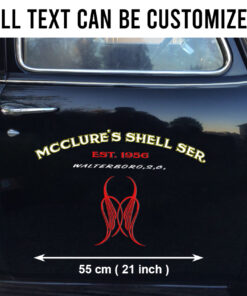 2 Pcs Personalized Pinstripe Hot Rod Garage Lettering Speed Shop Set 02 Vinyl Stickers 09866