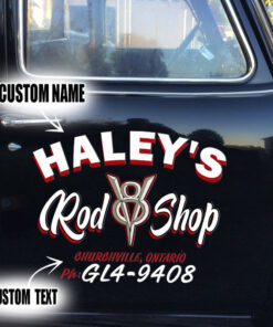 2 Pcs Personalized Pinstripe Hot Rod Garage V8 Rod Shop Set 02 Vinyl Stickers 09741