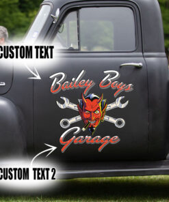 2 Pcs Personalized Pinstripe Hot Rod Garage Kustom Rat Rod Vinyl Sticker 09688