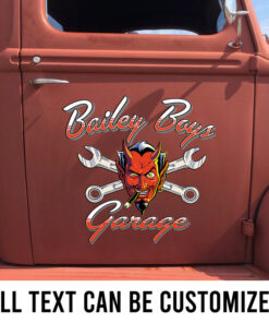 2 Pcs Personalized Pinstripe Hot Rod Garage Kustom Rat Rod Vinyl Sticker 09688