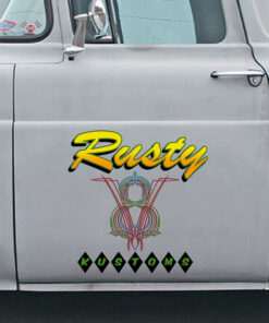 2 Pcs Personalized Pinstripe Hot Rod Garage Kustom Rat Rod Vinyl Sticker 09689