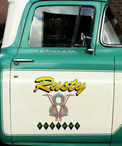 2 Pcs Personalized Pinstripe Hot Rod Garage Kustom Rat Rod Vinyl Sticker 09689