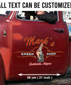 2 Pcs Personalized Pinup Girl Spark Plug Hot Rod Garage Pinstriping Set 02 Vinyl Stickers 09871