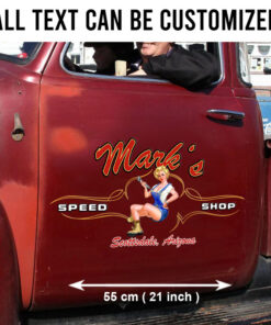 2 Pcs Personalized Pinup Girl Spark Plug Hot Rod Garage Pinstriping Set 02 Vinyl Stickers 09873