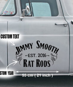 2 Pcs Personalized Rat Rods Hot Rod Garage Vinyl Stickers 09666