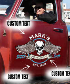 2 Pcs Personalized Skull Hot Rod Garage Speed Shop Set 02 Vinyl Stickers 09761