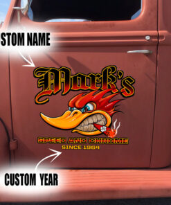 2 Pcs Personalized Speed And Chrome Hot Rod Shop Set 02 Vinyl Stickers 09710