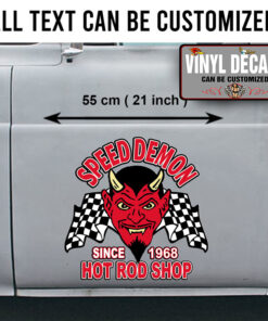 2 Pcs Personalized Speed Demon Hot Rod Shop Vintage Garage Vinyl Sticker 10039
