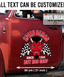 2 Pcs Personalized Speed Demon Hot Rod Shop Vintage Garage Vinyl Sticker 10039