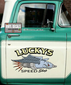 2 Pcs Personalized Speed Shop Hot Rod Garage Set 02 Vinyl Stickers 09719