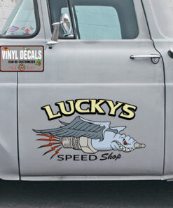 2 Pcs Personalized Speed Shop Hot Rod Garage Set 02 Vinyl Stickers 09719