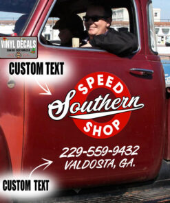 2 Pcs Personalized Speed Shop Hot Rod Garage Set 02 Vinyl Stickers 09752