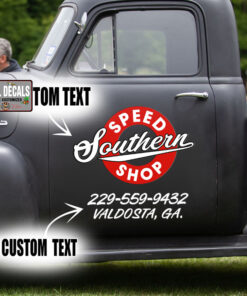 2 Pcs Personalized Speed Shop Hot Rod Garage Set 02 Vinyl Stickers 09752