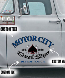 2 Pcs Personalized Speed Shop Hot Rod Garage Set 02 Vinyl Stickers 09759