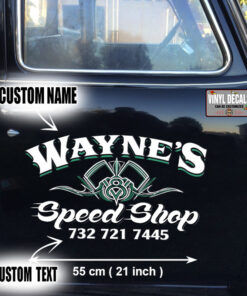 2 Pcs Personalized Speed Shop Hot Rod Garage Vinyl Stickers 09685