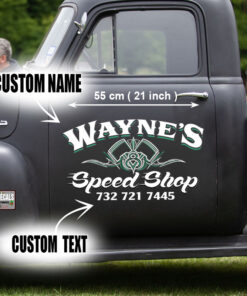 2 Pcs Personalized Speed Shop Hot Rod Garage Vinyl Stickers 09685
