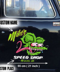2 Pcs Personalized Speed Shop Hot Rod Vinyl Stickers 09034