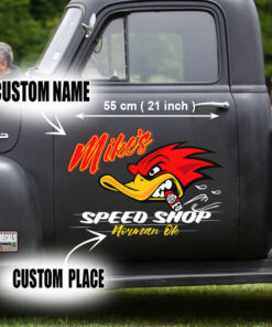 2 Pcs Personalized Speed Shop Hot Rod Vinyl Stickers 09070