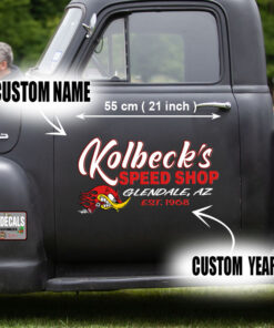 2 Pcs Personalized Speed Shop Hot Rod Vinyl Stickers 09409