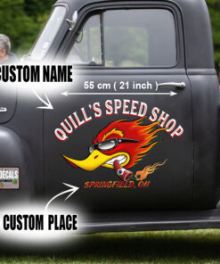 2 Pcs Personalized Speed Shop Hot Rod Vinyl Stickers 09410