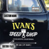 2 Pcs Personalized Speed Shop Hot Rod Vinyl Stickers 09421