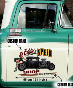 2 Pcs Personalized Speed Shop Hot Rod Vinyl Stickers 09483