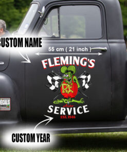 2 Pcs Personalized Speed Shop Hot Rod Vinyl Stickers 09651