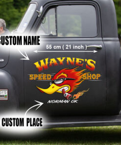 2 Pcs Personalized Speed Shop Hot Rod Vinyl Stickers 09652