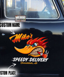 2 Pcs Personalized Speedy Delivery Garage Hot Rod Set 02 Vinyl Stickers 09720