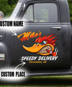 2 Pcs Personalized Speedy Delivery Garage Hot Rod Set 02 Vinyl Stickers 09720