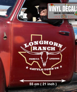 2 Pcs Personalized Texas Ranch Hot Rod Farm Livestock Ranch Truck Lettering Vinyl Sticker 10065