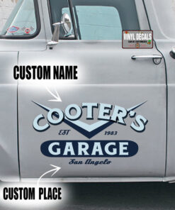 2 Pcs Personalized V8 Garage Hot Rod Pinstripe Speed Shop Set 02 Vinyl Stickers 09734