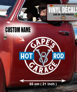 2 Pcs Personalized V8 Garage Hot Rod Pinstripe Speed Shop Vinyl Sticker 09905