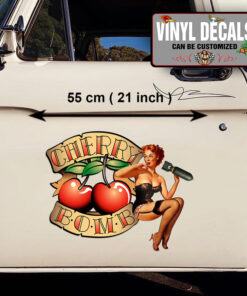 2 Pcs Sexy Pinup Girl Cherry Bomber Hot Rod Garage Vinyl Sticker 09922