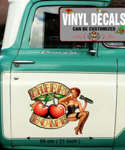 2 Pcs Sexy Pinup Girl Cherry Bomber Hot Rod Garage Vinyl Sticker 09922