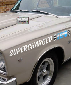 2 Pcs Supercharge Hemi Hot Rod Garage Car Lettering Rat Rod Hood Cover Vinyl Sticker 10076