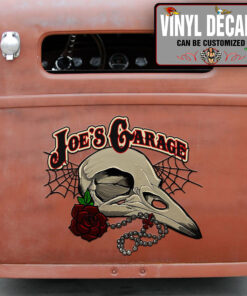 Personalized Bird Skull Garage Lettering Vinyl Sticker 10565