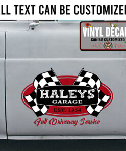 Personalized Checker Flag Lettering Vinyl Sticker 10316