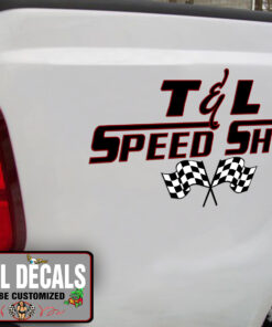 Personalized Checker Flag Speed Shop Sticker 11287