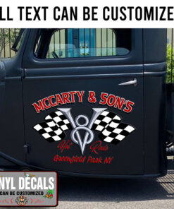 Personalized Checker Flag V8 Engine Hot Rod Vinyl Sticker 10411