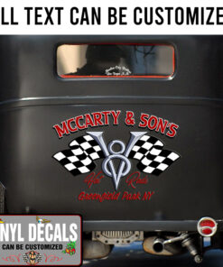 Personalized Checker Flag V8 Engine Hot Rod Vinyl Sticker 10411
