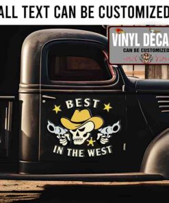 Personalized Cowboy Skull Lettering Vinyl Sticker 10556