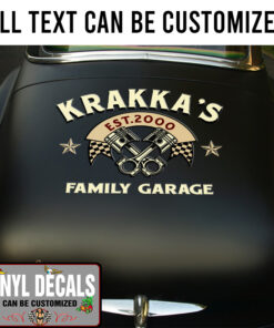 Personalized Crossing Piston And Ribbon Lettering Vinyl Sticker 10810