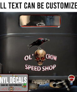 Personalized Crow And Skull Hot Rod Lettering Sticker 10919