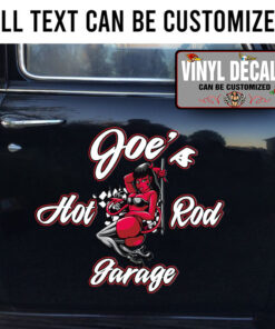 Personalized Devil Hot Rod Lettering Vinyl Sticker 10561