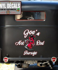Personalized Devil Hot Rod Lettering Vinyl Sticker 10561