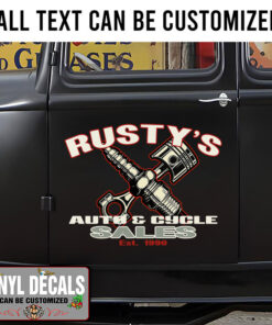 Personalized Piston And Spark Plug Lettering Hand Paint Sticker 11534