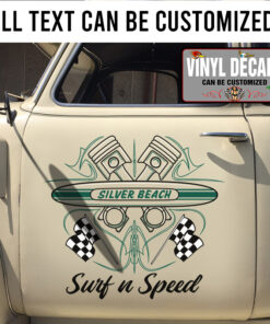 Personalized Piston Pinstriping And Checker Flag Lettering Vinyl Sticker 10394